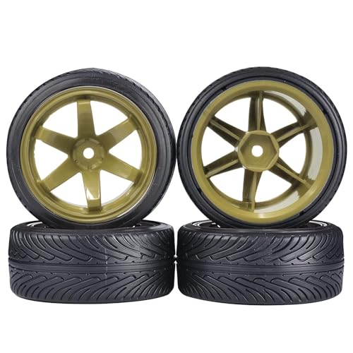 1/10 Drift Wheels and Tires Set,WONFAST 4PCS 63mm Plastic Hard Tyres 6-Spoke Wheels Rims 12mm Hex for 1:10 RC On-Road Drifting Car Replacement for HSP Tamiya HPI Kyosho (Gold) - color: Gold