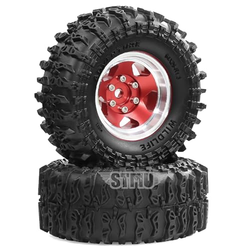 STMU 1.3'' Beadlock Wheel Tires for 1/18 1/24 TRX4M SCX24 FCX18 FCX24 RC Crawler Car (Red) - color: Red