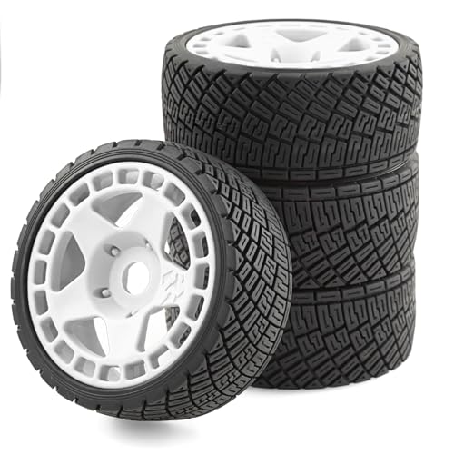 1/8 1/7 RC On Road Tires And Hard Plastic Rally Racing Wheels 17mm Hex Touring Tyres OD 3.94'' For 1:8 1:7 Street Drift Car ARRMA Losi Kyosho GT2 W10 Tamiya HPI WR8 HSP 4PCS (White) - color: White