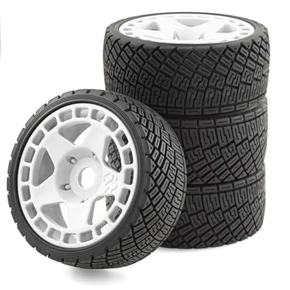 1/8 1/7 RC On Road Tires And Hard Plastic Rally Racing Wheels 17mm Hex Touring Tyres OD 3.94'' For 1:8 1:7 Street Drift Car ARRMA Losi Kyosho GT2 W10 Tamiya HPI WR8 HSP 4PCS (White) - color: White
