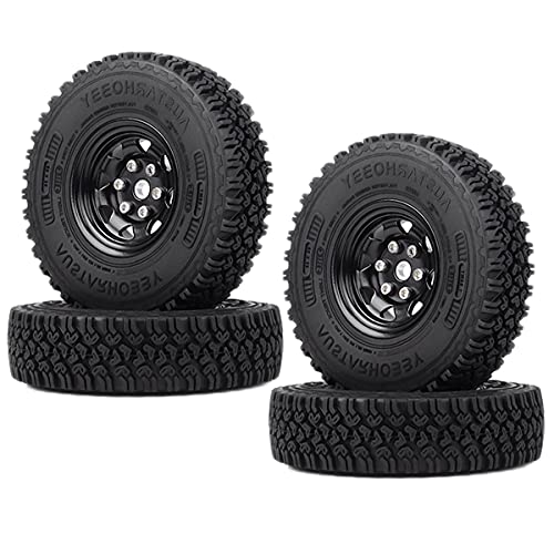 4PCS/Set 1.55 Inch Beadlock Metal Wheel Rim Rubber Tires Compatible with 1/10 RC Crawler Car Axial AX90069 D90 TF2 Tamiya CC01 LC70 (Black) - color: Black