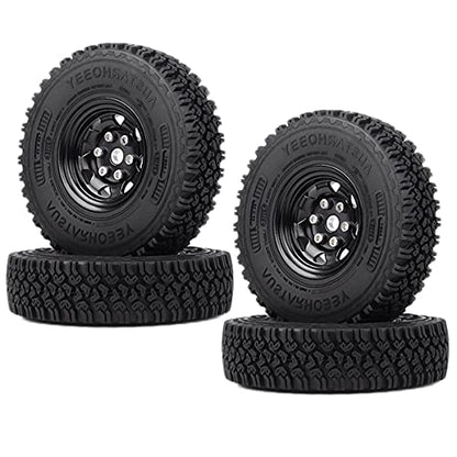 4PCS/Set 1.55 Inch Beadlock Metal Wheel Rim Rubber Tires Compatible with 1/10 RC Crawler Car Axial AX90069 D90 TF2 Tamiya CC01 LC70 (Black) - color: Black