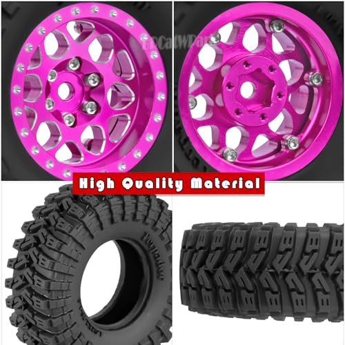 RC 1.3 Beadlock Wheels and Tires for 1/18 TRX4M 1/24 SCX24 FCX24 RC Crawler Car,4pcs RC 1.3 in Brass Rims & Aluminum Beadlock Wheels Rims and Tires,Pink - color: Pink - (4pcs 1.3 Tires)