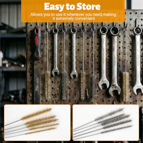 Tube Cleaning Brush,Brass Stainless Steel Engine Cleaning Brushes,12 inch Long Round Wire Pipe Cleaner for Deep Pipes (Yellow and Silver, 10 Pcs-5 Size) - color: Yellow and Silver, size: 10 Pcs-5 Size