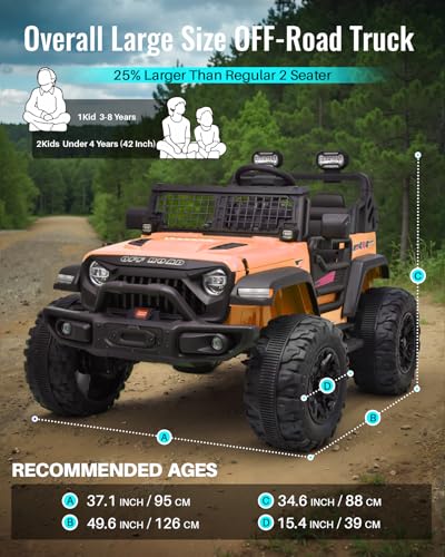 Blitzshark 24V MAX Ride-on Truck 2 Seater, 4WD Kids Electric Vehicle | XXL Battery Powered Car, with 480W Ultra Powerful Motor, 7AH Battery, Remote Control, Full-Metal Suspension& Sticker, Golden - color: Golden
