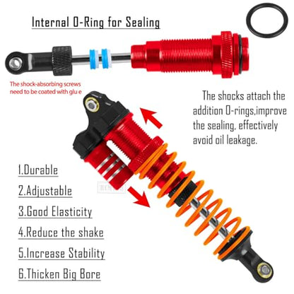 RC Aluminum Front Rear Big Bore RC Shock Absorber Upgrades Part for 1/10 Slash,Stampede,Rustler,Hoss 2WD 4X4 VXL,Alloy 4PCS RC Shocks w/Golden spring,Red - color: Red - (RC Shocks)