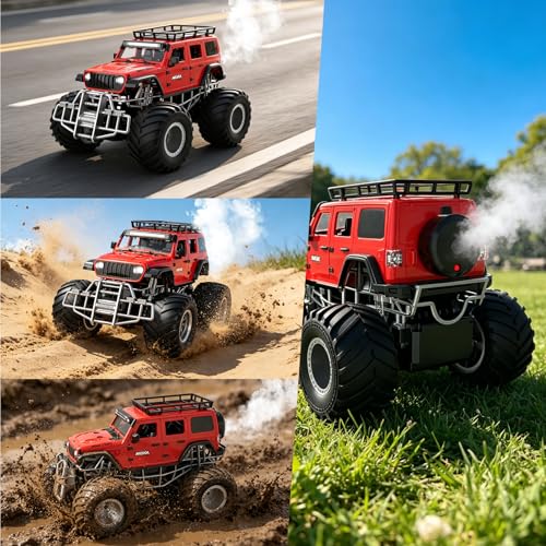Highspeed Off-Road rc Monster Truck with Light Spray 2.4GHz Upright 360 Rotate 4WD Monster Trucks rc Cars, 20+ KM/H Monster Trucks 70min (Max) Runtime, Back to School Birthday Gift Toddler Toys 8-12 - color: Upgrade Red
