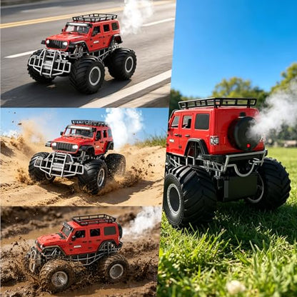 Highspeed Off-Road rc Monster Truck with Light Spray 2.4GHz Upright 360 Rotate 4WD Monster Trucks rc Cars, 20+ KM/H Monster Trucks 70min (Max) Runtime, Back to School Birthday Gift Toddler Toys 8-12 - color: Upgrade Red
