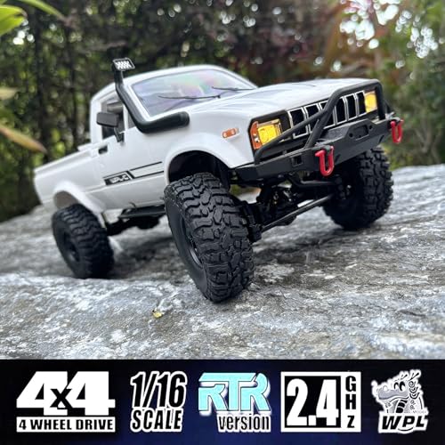 HLSFWDRIVE WPL C24-1 RC Rock Crawler RC Truck 4x4 1/16 Scale All Terrain | RC Crawler Off Road Remote Control Pickup 2.4G RTR with Proportional Throttle Steering Led Light Adult