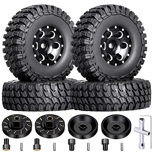 HobbyPark 4pcs 1.0 Beadlock Wheels and Tires Metal Micro Crawler Tires with Brass Wheel Weights Extended Wheel Hubs for 1/24 RC Crawler Car Axial SCX24 Gladiator Bronco C10 Deadbolt Upgrades (Type C) - style: Type C