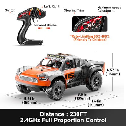 1:16 Beginner RC Cars,4WD Drift All Terrain Remote Control Car Short Course RC Truck, Up to 36 km/h,2.4GHz RTR, 2×7.4V 1300mAh Batteries, 2 Tire Sets , Metal Drivetrain,for Adults and boys age 8-12