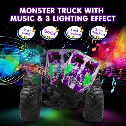 DYODYORC Remote Control Car, 2.4Ghz All Terrain Monster Truck Toys, RC Truck with Music, 3 Lighting Effects, 360 Stunt Capable, 2 Batteries Ready to Run, Toy Gifts for Boys and Girls (Purple) - color: Purple Wolf
