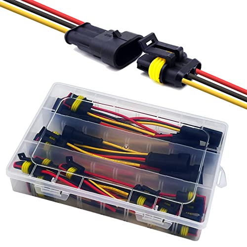 18 AWG 3 Wire Connector 3 Pin Automotive Electrical Waterproof Connectors | Twippo 10 Set Waterproof Wire Connectors Male Female Quick Disconnect Plug Terminal Connectors Kit with 18 Gauge Wire - color: 3 pin 10 sets, size: 18 AWG