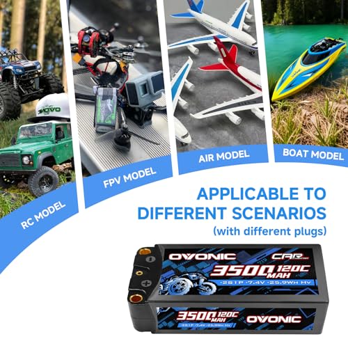 OVONIC 2S HardCase Lipo Battery 7.4V 3500mAh 120C with 5.0 Bullet Dean-Style T Connector for RC Car Truck Vehicles Boat Drone Airplane Quadcopter Helicopter FPV Racing Hobby Models 2 Batteries