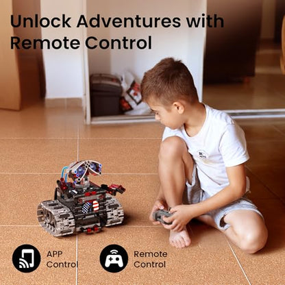 Sillbird Robot Building Kit STEM Gifts for Boys 8-12 with Remote Control | Coding Toys for Kids, Birthday Presents, App-Controlled, Build 4in1 Models, Rechargeable, Red Tracked Racer Car, 631 Pieces - color: 2-red