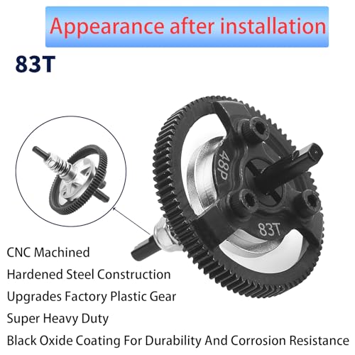 RC 48P 83T Spur Gear Hardened Steel Spur Gear Upgrades Part for Traxxas 1/10 Slash Stampede Rustler Bandit 2WD VXL XL-5 F-150 SVT, (83T) - size: 48P-Spur Gear-83T