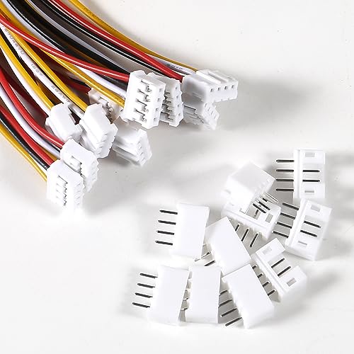 Alinan 20pcs Jst 2.0 Ph 4 Pin Connector Plug, Included 10pcs Mini 4 Pin Jst Ph2.0 26AWG Female Connector Plug with 300mm Cable Wire and 10pcs Micro Jst Ph2.0mm 4Pin Male Connector Plug - color: 4Pin 26AWG 300mm Cable