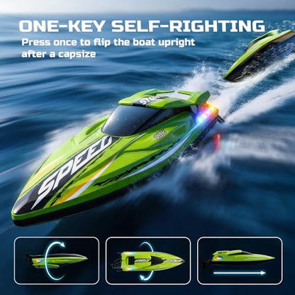 DEERC Fast Brushless RC Boat for Adults 40+KPH, 19" High Speed Racing Boat, 3S 2500mAh Li-po Battery, Self-Righting, 2.4GHz Remote Control Boat W/Lights, Dual Waterproof for Lake, Pool & Saltwater S7