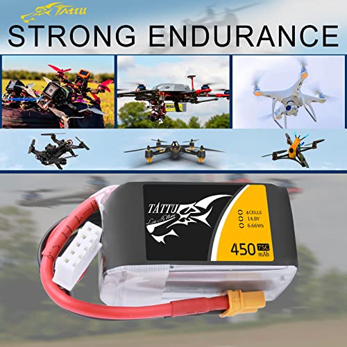 TATTU 14.8V 450mAh 75C 4S LiPo Battery Pack with XT30 Plug for Multirotor FPV 150 Size