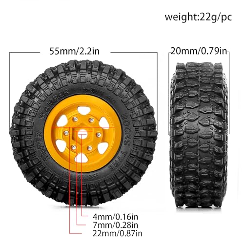 STMU 1.0 Beadlock Wheel Tires Set for 1/24 1/18 RC Crawler Car Ascent-18 Scout II Axial AX24 SCX24 FMS FCX24 (Golden)