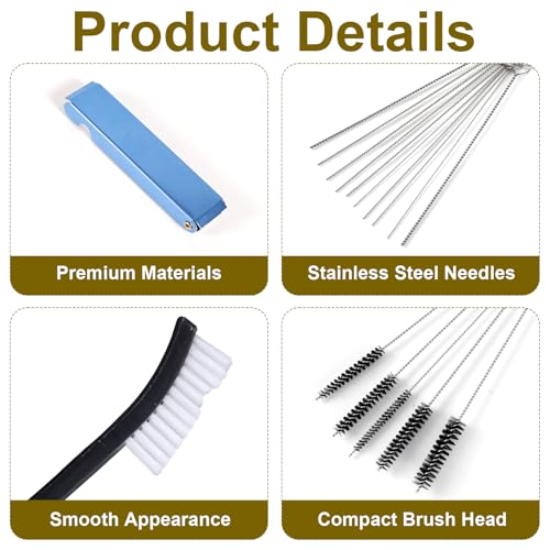 Penitue Carburetor Cleaning Kit, 3 Double Head Brushes 32 Needles 10 Nylon Brushes 4 Hooks 1 Scraper 1 Wrench Small Engine Spray Jet Cleaner for Motorcycle Airbrush Throttle Body Torch Tip Carb Tools