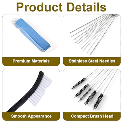 Penitue Carburetor Cleaning Kit, 3 Double Head Brushes 32 Needles 10 Nylon Brushes 4 Hooks 1 Scraper 1 Wrench Small Engine Spray Jet Cleaner for Motorcycle Airbrush Throttle Body Torch Tip Carb Tools