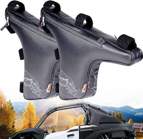 2 Pack UTV Roll Bar Triangle Storage Tool Bags, Double Side Zipper Side by Side Door Bags Roll Bar Gear Bag, Compatible with Kawasaki Teryx KRX 1000 2020-2024 Accessories (Black x2) - color: Black x2