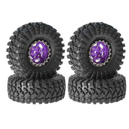 1.3” Aluminum Beadlock Wheels & All-Terrain Trail Tires Set, -8.0mm Offset, 66×26mm, 7mm Hex, Foam Inserts, Fits 1/18 1/24 TRX4M SCX24 AX24 FCX24 Ascent-18, Pre-Assembled 4 pcs (Purple) - color: Purple