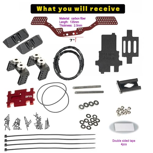 Carbon Fiber Chassis Kit for SCX24, 7° Angled Skid, LCG Chassis Kit for Axial SCX24 C10, JLU, Bronco, Deadbolt, red - color: Red