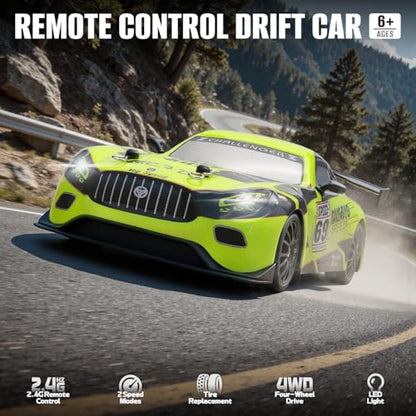 RC Drift Car, 1:24 Scale Remote Control Cars Vehicle for Kids, 2.4GHz 20KM/H 4WD High Speed RC Cars with LED Light Two Batteries & Drifting Tires Racing Sport Toy Car for Adults Boys Girls ZG05-Cyan - style: ZG05-Cyan