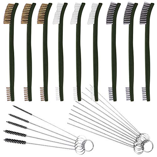 FineGood 9 Pcs Wire Brush Set - Carb Cleaner Kit with 3 Brass, 3 Steel, 3 Nylon Brushes for Car Detailing