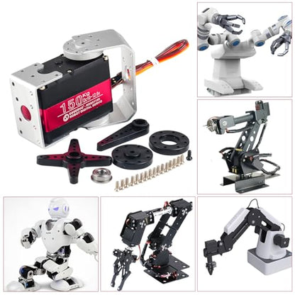 RDS51150 Digital Servo Motor, 150kg High Torque, Metal Gear, Dual Shaft, 12V DC, IP66 Waterproof, with U Bracket for RC Cars, Robotics (180 Degree) - style: 180 Degree