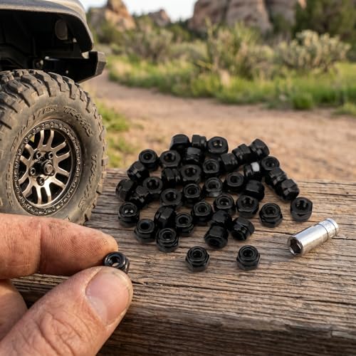 Wheel Locking Nuts, Easy Install Nylon Lining 40pcs Iron RC Wheel Nuts for 1/18 Climbing Car (Black)