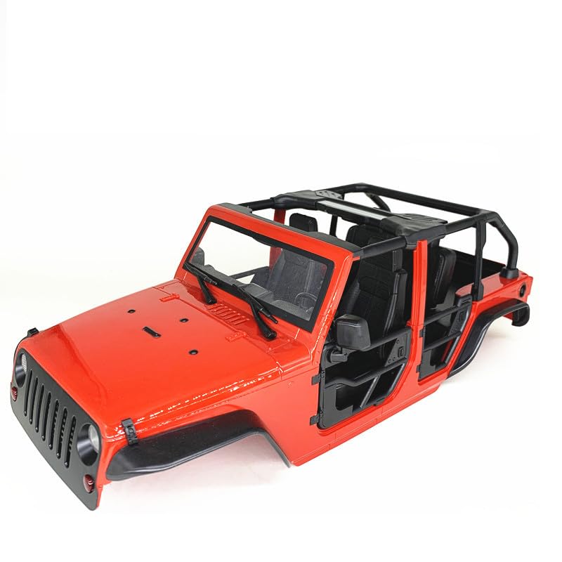 SCX10 Body, 1/10 RC Hard Body Shell Kit, 313mm Wheelbase, Steel Tube Half-Door, DIY Unassembled, Fit for Most 1/10 RC Crawlers (Red) - color: Red