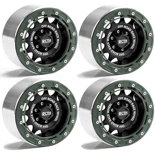 2.6” Beadlock Wheel Rims 4pcs for Scale RC Off Road Race, Use for OD 135mm Tires, Stamped Steel Wheel with 17mm/12mm Hexes Compatible with MJX H8H MK07 KM4 4082/83 1/7 1/8 1/10 Off Road Crawler Car - color: 2.6in A-rim-green-black