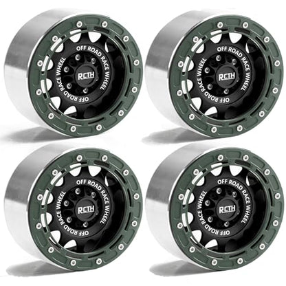 2.6” Beadlock Wheel Rims 4pcs for Scale RC Off Road Race, Use for OD 135mm Tires, Stamped Steel Wheel with 17mm/12mm Hexes Compatible with MJX H8H MK07 KM4 4082/83 1/7 1/8 1/10 Off Road Crawler Car - color: 2.6in A-rim-green-black
