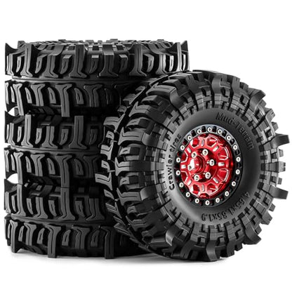 1.9" Beadlock Aluminum Wheels and 118mm Tires for SCX10 TRX4 | 12mm HEX, 0mm Offset, 47*118mm Mud Soft Rubber Tires, with Foam Inserts, 1/10 Scale RC Crawlers Upgrade parts - color: Red-3