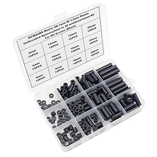 Metric OD 7mm ID 3.2mm Plastic Unthreaded Spacers(2mm to 30 mm) Assortment Kit for M3 Screws;Clearance Spacers;Round Spacers(Black) - size: OD 7mm ID 3.2mm