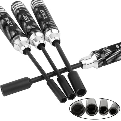 RC Hex Nut Driver Set Repair Tool Kit 4.0/5.5/7.0/8.0mm Hexagonal Head Nut Socket Wrench Screwdrivers for Hobby RC Quadcopter Helicopter FPV Drone Car Airplane(Black) - color: Black