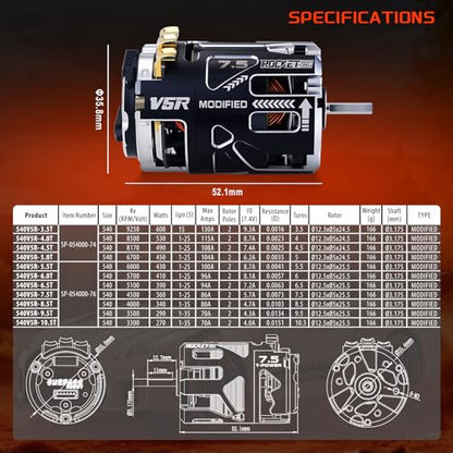 Surpass Hobby 540-V5R 6.5T Sensored Brushless Motor 6.5T RC Car Motor with Shaft 3.175 Modified Use for 1:10 RC Racing Car（Modified 6.5T） - style: MODIFIED 6.5T