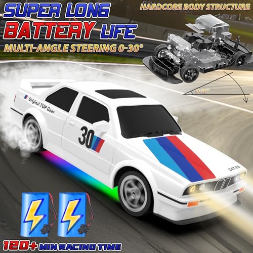 Remote Control Cars 1:16 Scale RC Drift Car 2.4Ghz 30KM/H High Speed 4WD RTR Racing Car with Drift Tires LED Lights 2PCS Rechargeable Batteries RC Sport Cars Toys for Adults Boys Girls Kids Gift - color: White