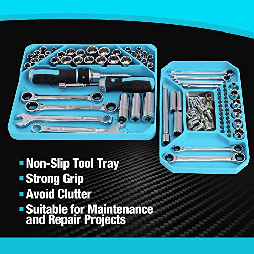 DURATECH 2-Piece Silicone Tool Tray, Magnetic Tool Organizer | Flexible Non-Slip Storage Tray for Sockets, Bolts, Nuts and Screwdriver Bits, Ideal for Garage & Mechanics