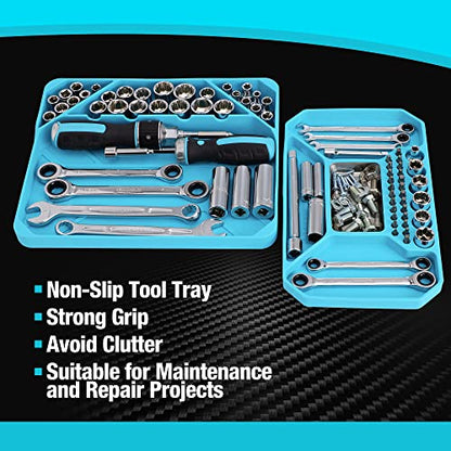 DURATECH 2-Piece Silicone Tool Tray, Magnetic Tool Organizer | Flexible Non-Slip Storage Tray for Sockets, Bolts, Nuts and Screwdriver Bits, Ideal for Garage & Mechanics