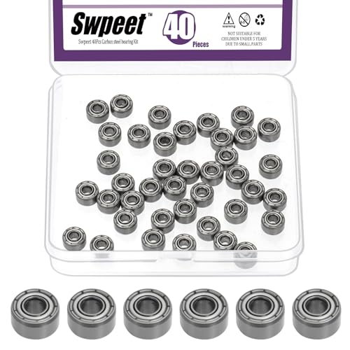 Swpeet 40Pcs 693ZZ Ball Bearings Assortment Kit, 3 x 8 x 4mm Carbon Steel Deep Groove Bearings, Miniature Bearings, Double Shielded - size: 693ZZ-40PCS, style: Carbon Steel
