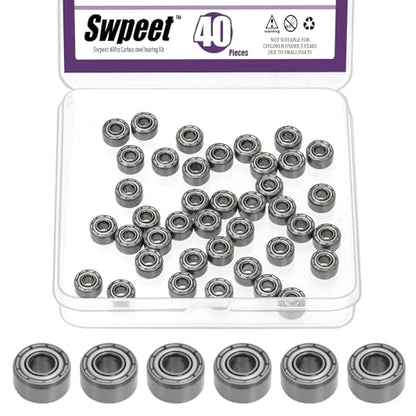 Swpeet 40Pcs 693ZZ Ball Bearings Assortment Kit, 3 x 8 x 4mm Carbon Steel Deep Groove Bearings, Miniature Bearings, Double Shielded - size: 693ZZ-40PCS, style: Carbon Steel