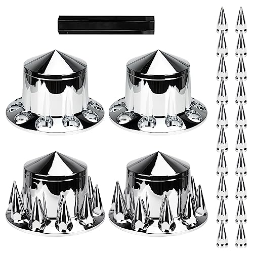 Aeagle Spike Rear Axle Cover Combo Kits for Semi Truck Hubs w/Screw-On 33mm Lug Nut, ABS Plastic Chrome Plated, 10 Hole Removable Caps, 4Pcs - color: Rear Spiked