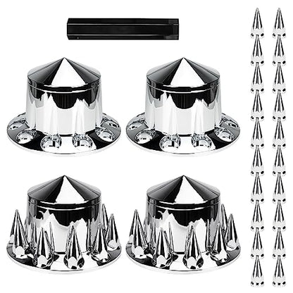 Aeagle Spike Rear Axle Cover Combo Kits for Semi Truck Hubs w/Screw-On 33mm Lug Nut, ABS Plastic Chrome Plated, 10 Hole Removable Caps, 4Pcs - color: Rear Spiked