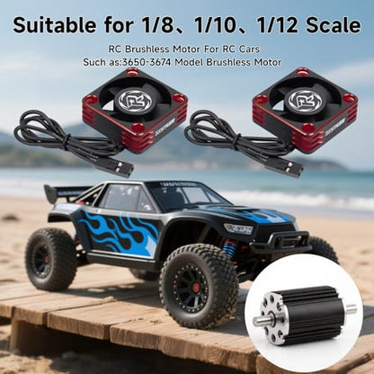 28000RPM RC Motor Heatsink ESC Cooling Fan,30mm,2 Pack,Red | RC Model Heatsink for 1/8 1/10 1/12 Scale,RC Car,Truck,Buggy Truggy,540 550 Brushless Motor - color: Red