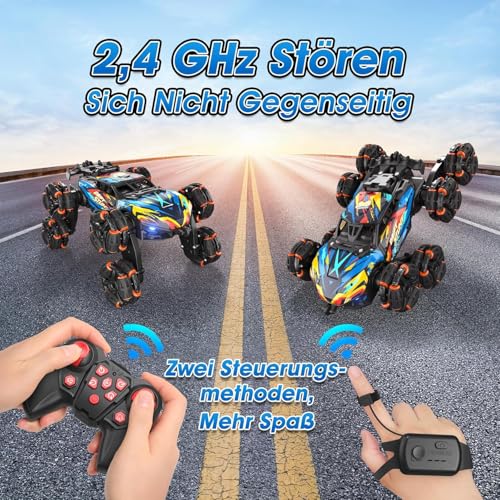 8WD Gesture Sensing Road Stunt Car, Remote Control Cars with LED Light, Music and Spray, Drift RC Car Toys Gifts for 6-12 Years Old Boys Girls