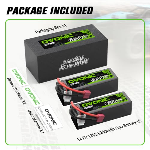 OVONIC 4S LiPo Battery 6200mAh 14.8V 130C RC Battery with Dean-Style T Connector